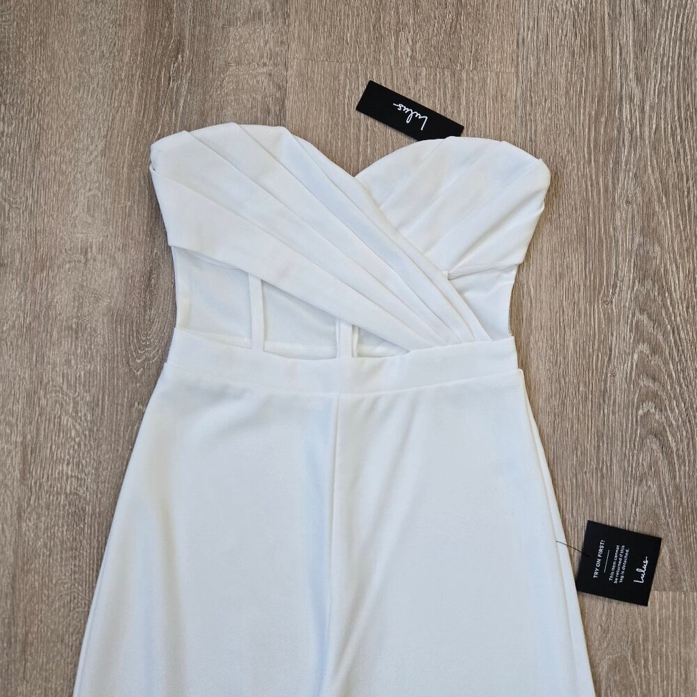 Lulus Ivory Strapless Bustier Jumpsuit Small New With Tags Surely Stunning - Picture 10 of 17